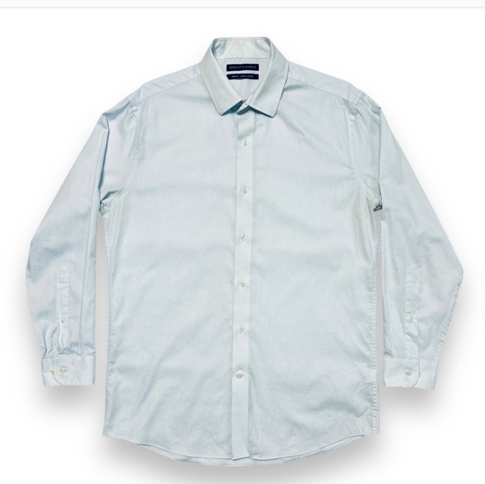 SAKS FIFTH AVENUE Light Blue Trim Fit Dress Shirt 16 1/2 - 32/33